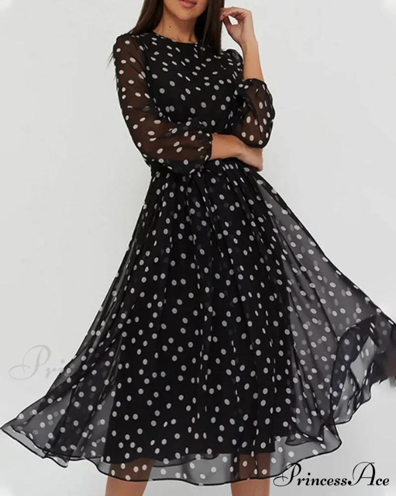 Polka Dot Print Dress - Image 7