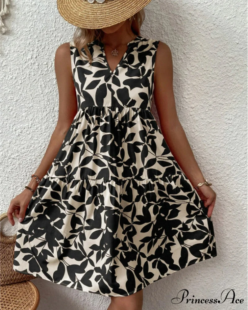 Sleeveless Dress with Leaves Print - Image 10