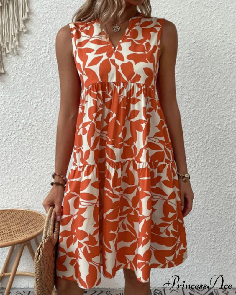 Sleeveless Dress with Leaves Print - Image 3