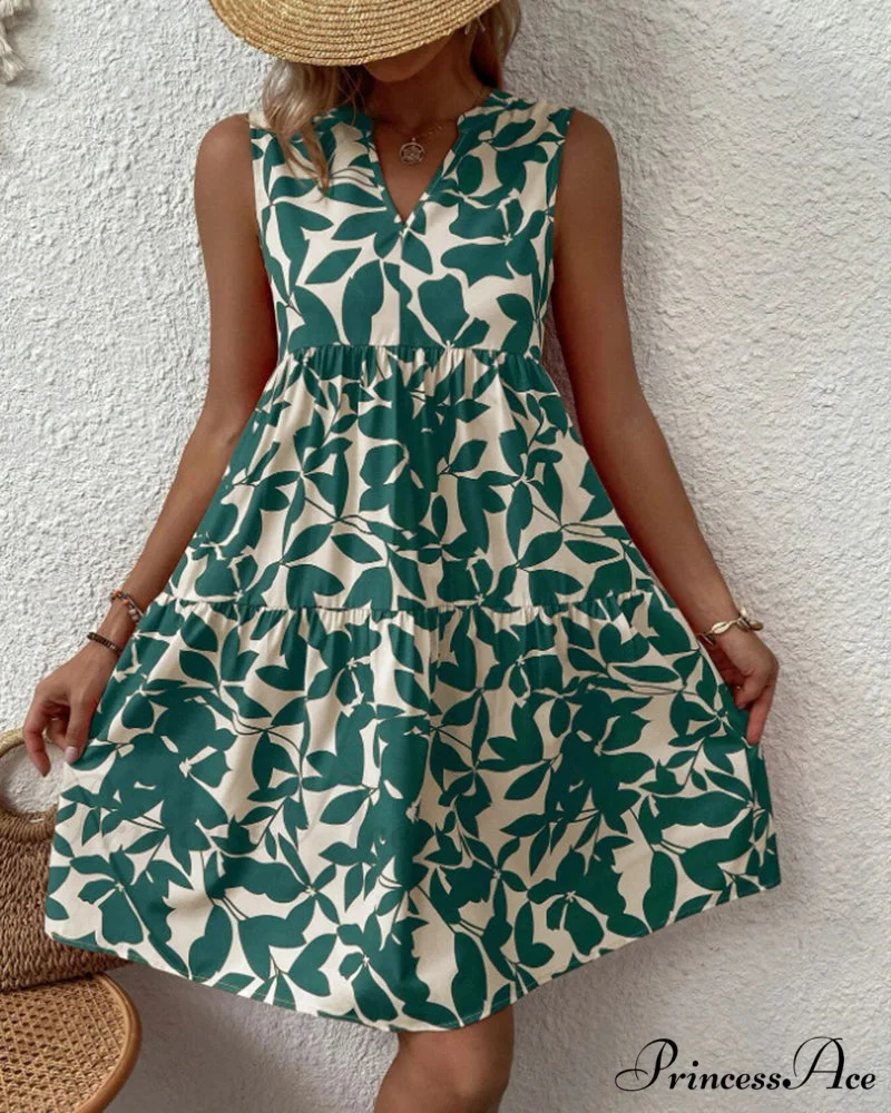 Sleeveless Dress with Leaves Print - Image 4