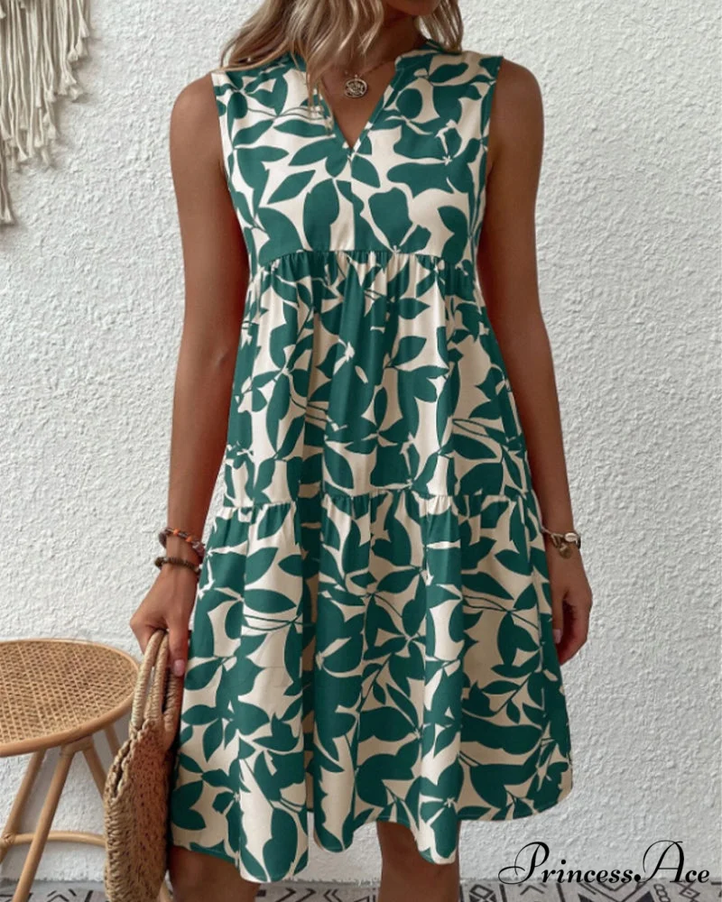 Sleeveless Dress with Leaves Print - Image 6