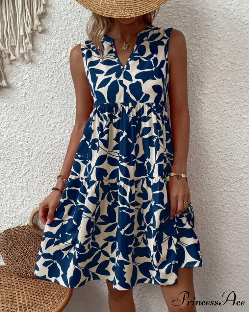 Sleeveless Dress with Leaves Print - Image 7