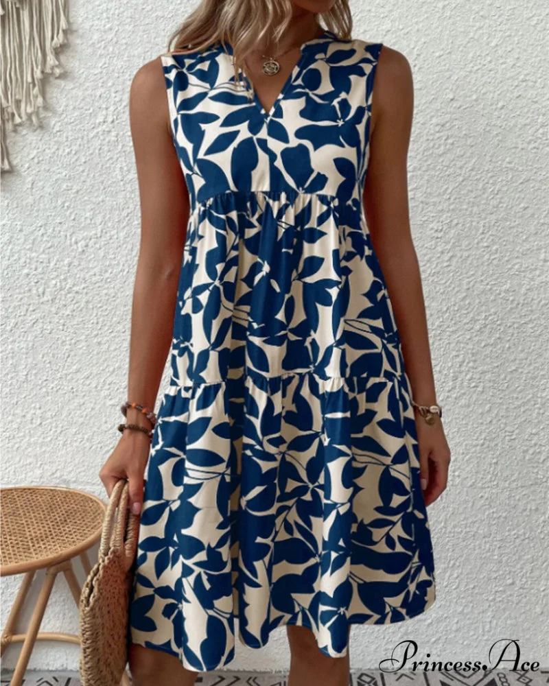 Sleeveless Dress with Leaves Print - Image 8