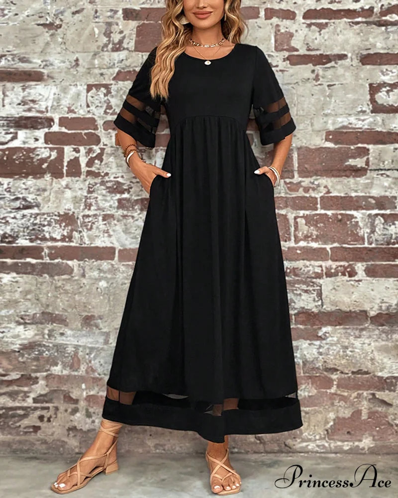 Elegant Mid-Sleeve Crew Neck Dress - Image 3