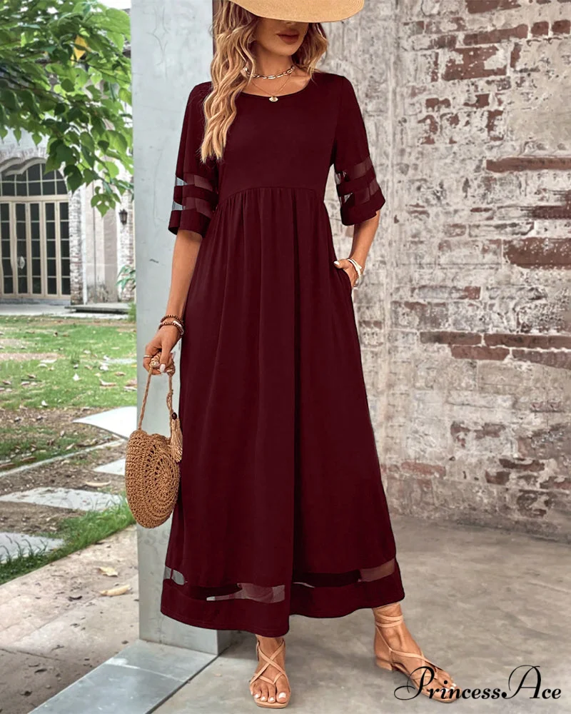 Elegant Mid-Sleeve Crew Neck Dress - Image 6