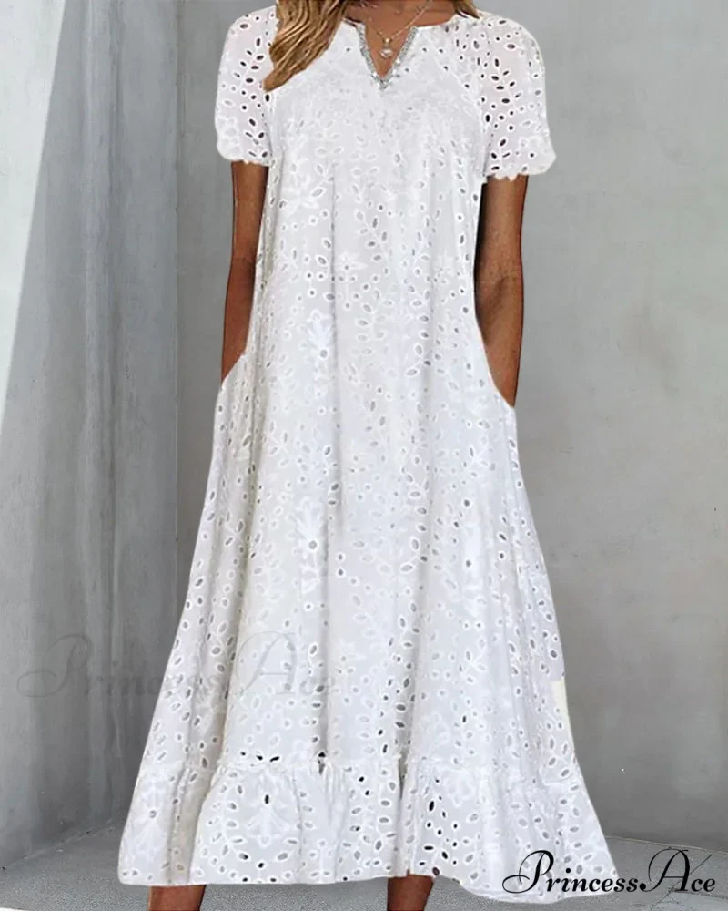Midi Dress with Short Sleeves in Solid Color - Image 2