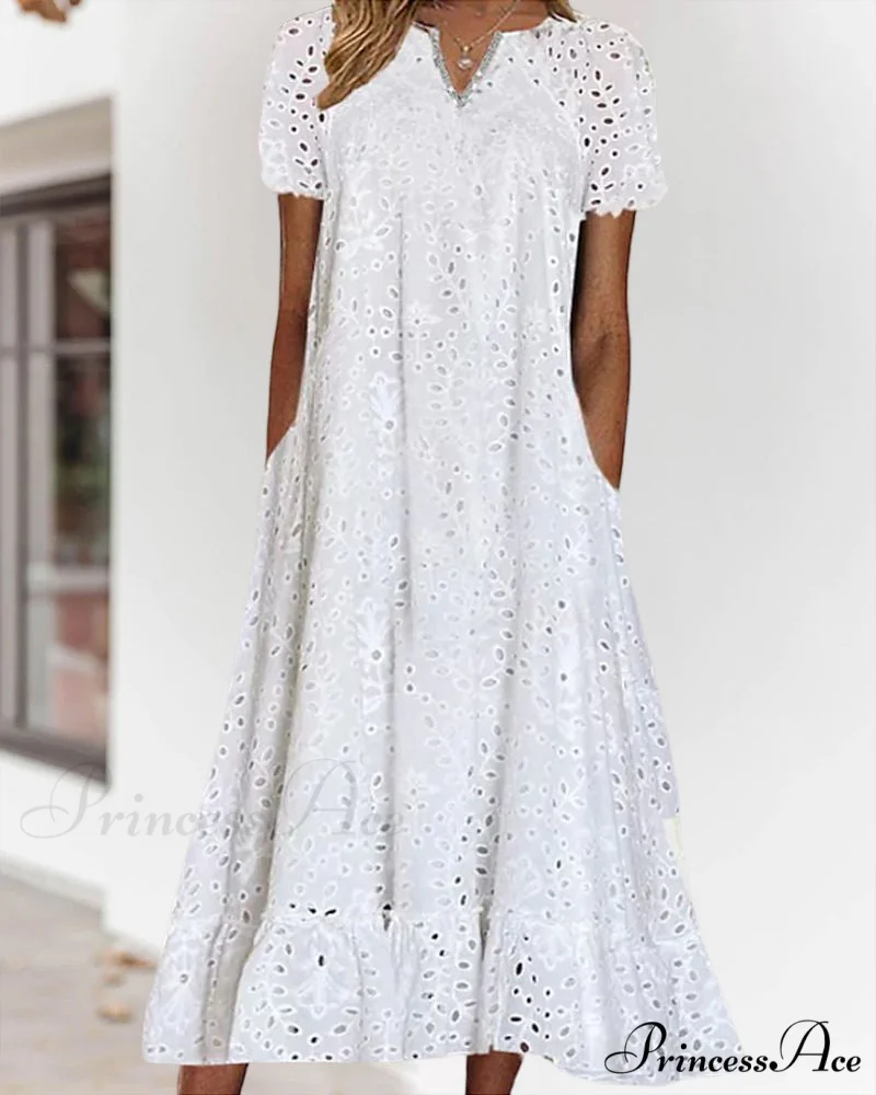 Midi Dress with Short Sleeves in Solid Color - Image 3