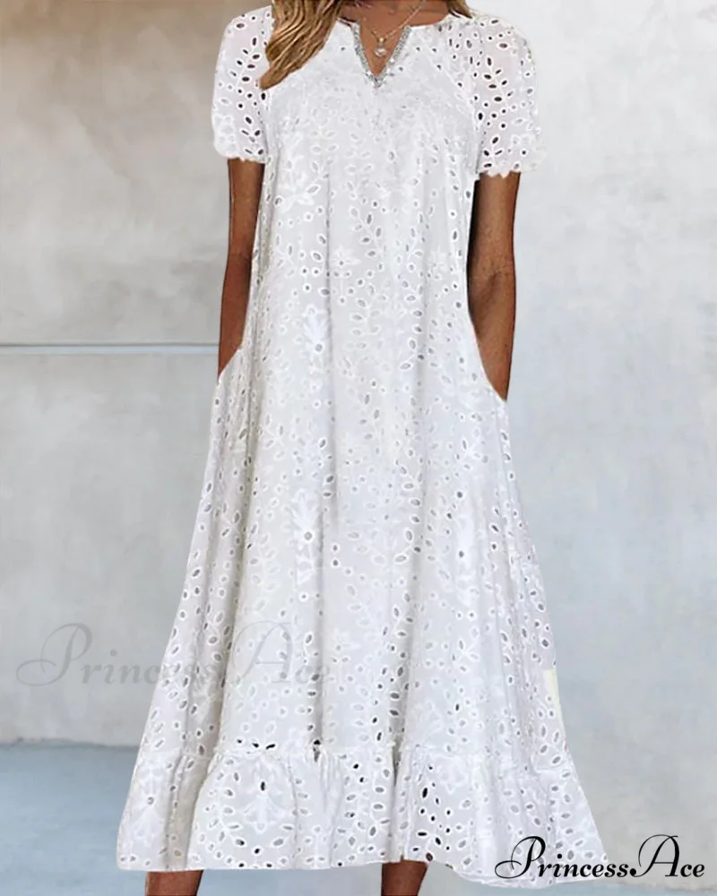 Midi Dress with Short Sleeves in Solid Color - Image 4