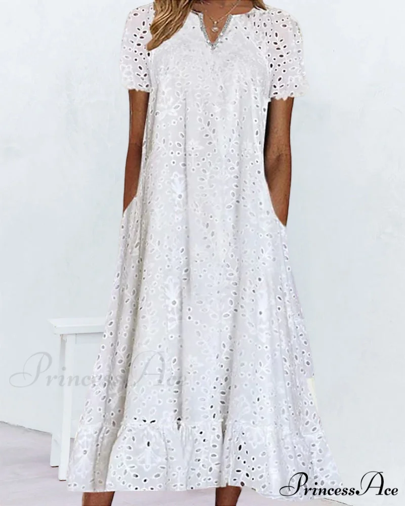 Midi Dress with Short Sleeves in Solid Color - Image 5