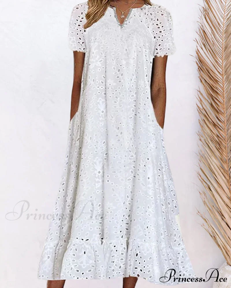 Midi Dress with Short Sleeves in Solid Color - Image 6
