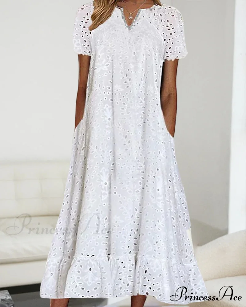 Midi Dress with Short Sleeves in Solid Color - Image 7