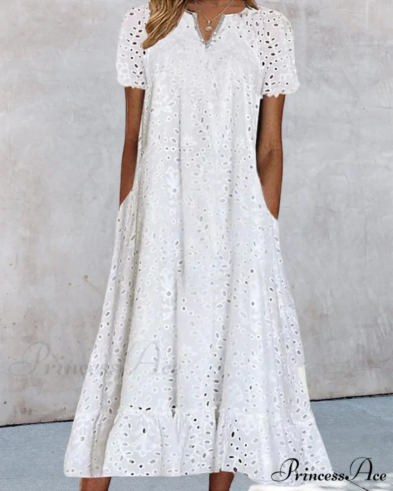 Midi Dress with Short Sleeves in Solid Color - Image 8