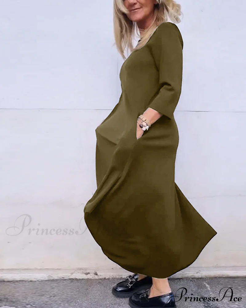 Solid Color Pocket Dress - Image 11