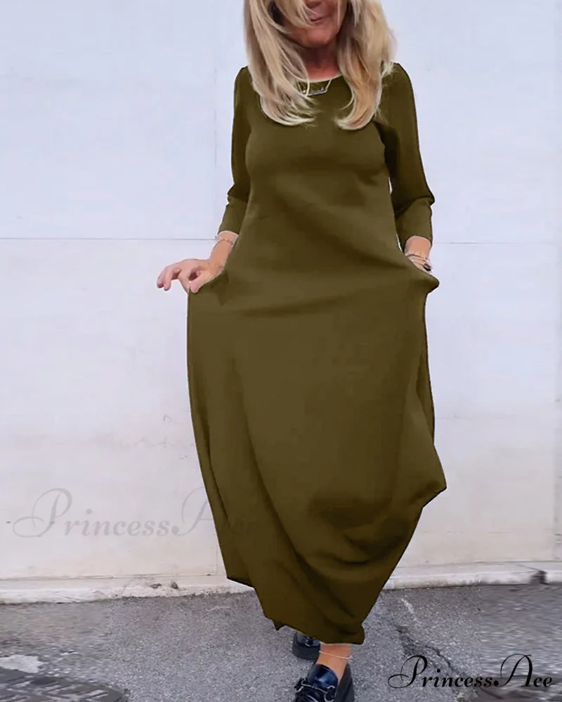 Solid Color Pocket Dress - Image 12