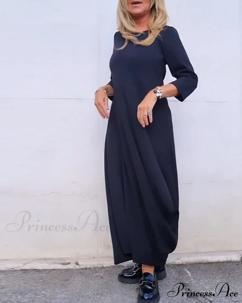 Solid Color Pocket Dress - Image 2