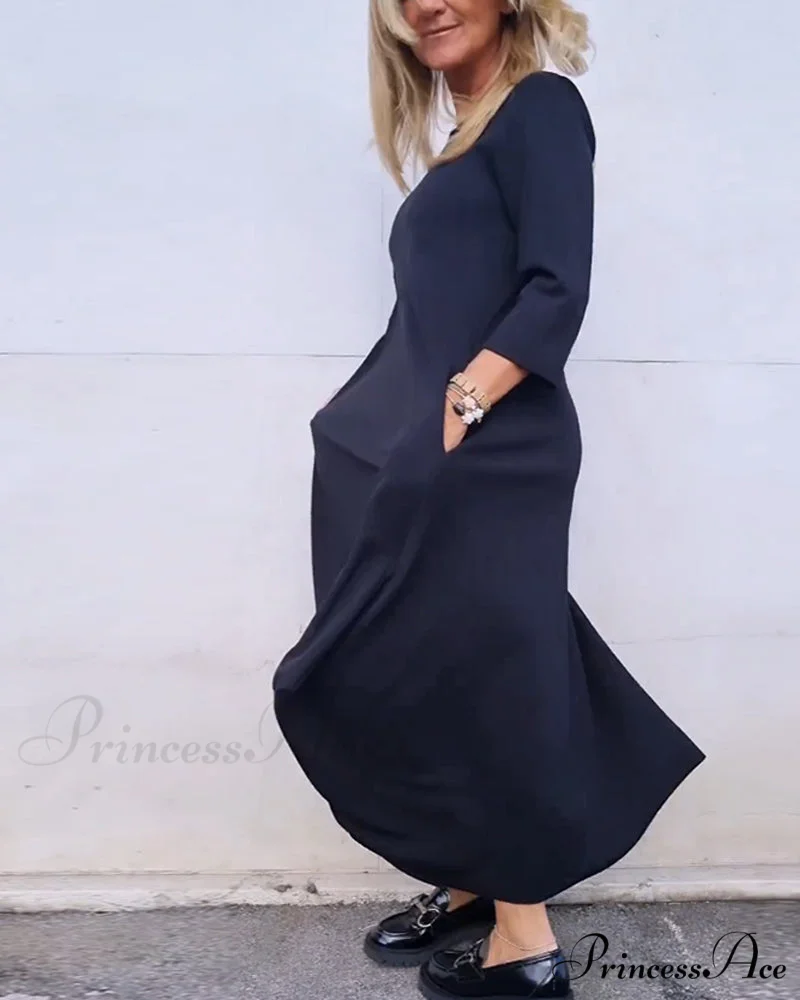 Solid Color Pocket Dress - Image 3