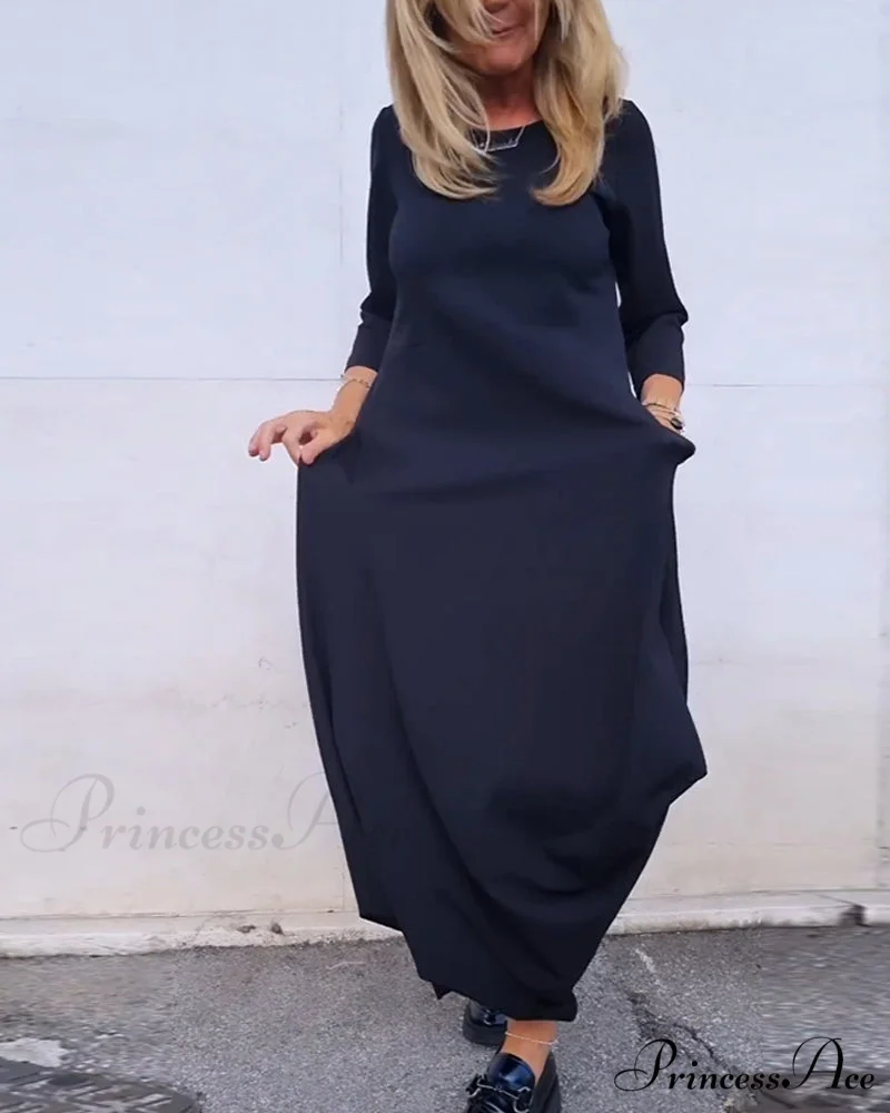 Solid Color Pocket Dress - Image 4
