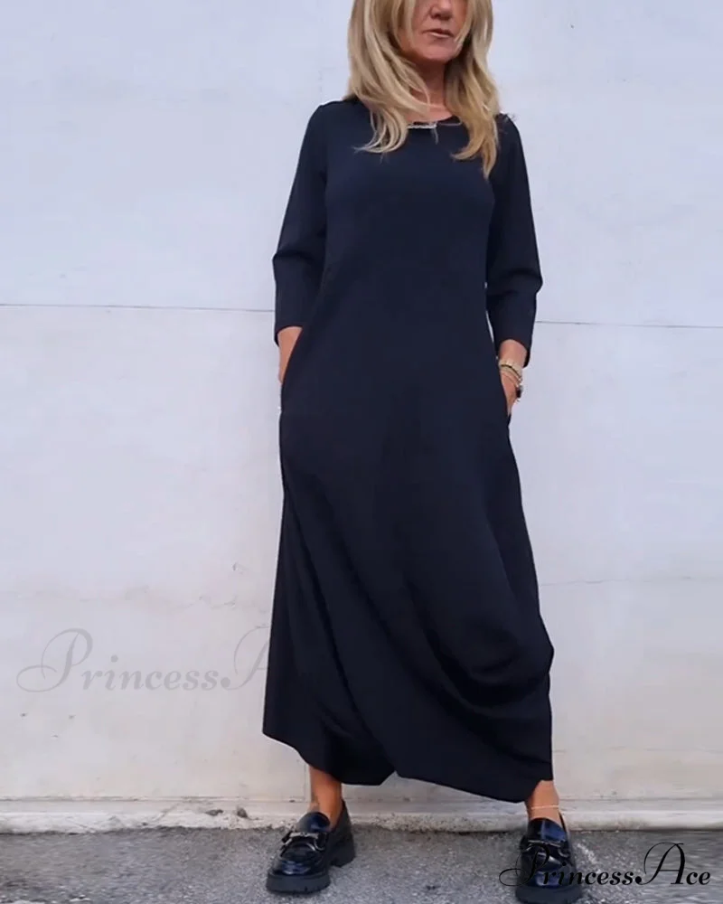Solid Color Pocket Dress - Image 5