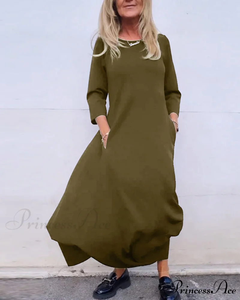 Solid Color Pocket Dress - Image 9