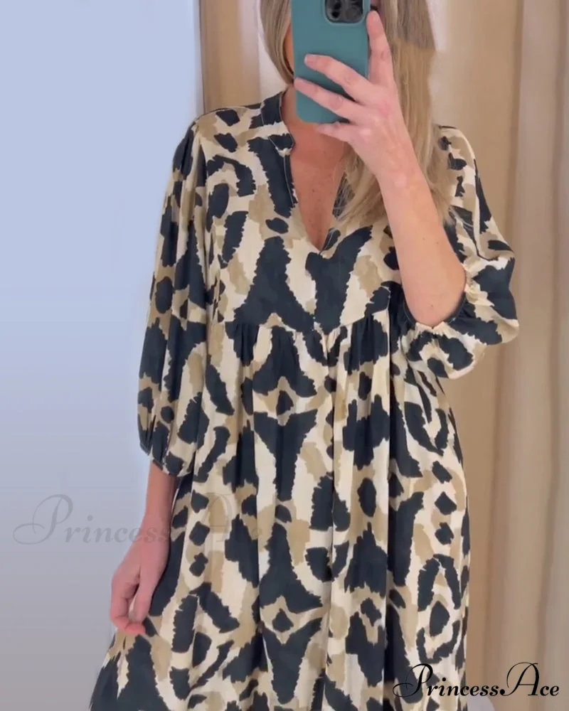 Printed V-neck Casual Long Dress - Image 2