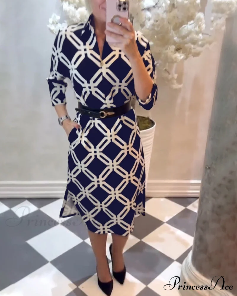Elegant Dress with Geometric Print and Side Slit - Image 10
