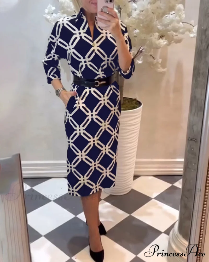 Elegant Dress with Geometric Print and Side Slit - Image 8