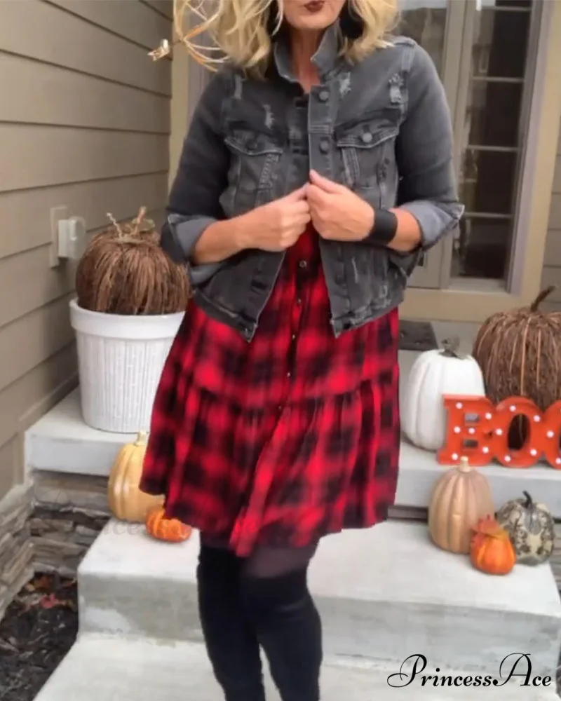 Casual Plaid Shirt Dress - Image 2