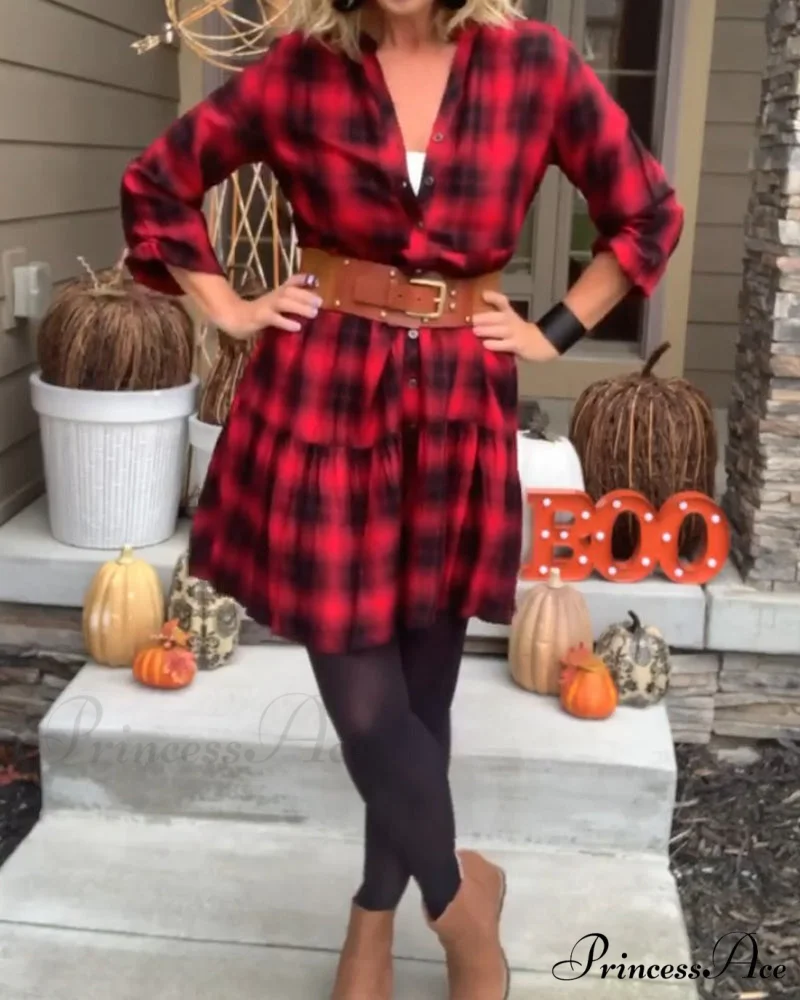 Casual Plaid Shirt Dress - Image 3