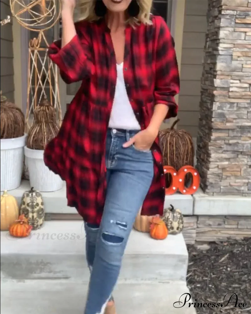Casual Plaid Shirt Dress - Image 4