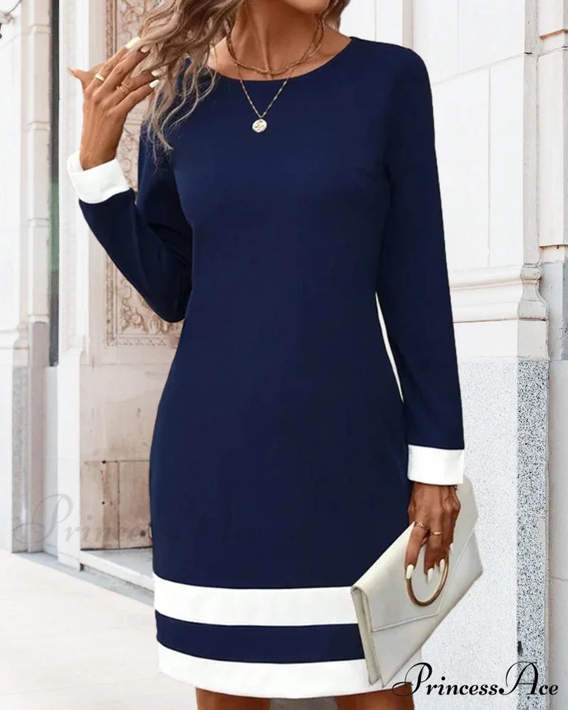 Color Block Round Neck Dress - Image 2