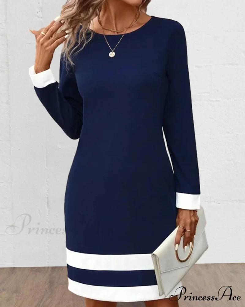 Color Block Round Neck Dress - Image 3