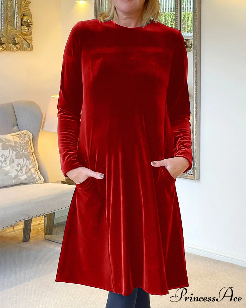 Velvet Round Neck Dress - Image 10
