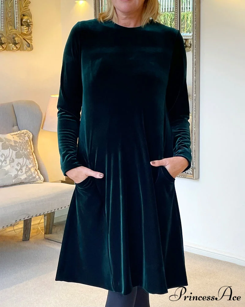 Velvet Round Neck Dress - Image 2
