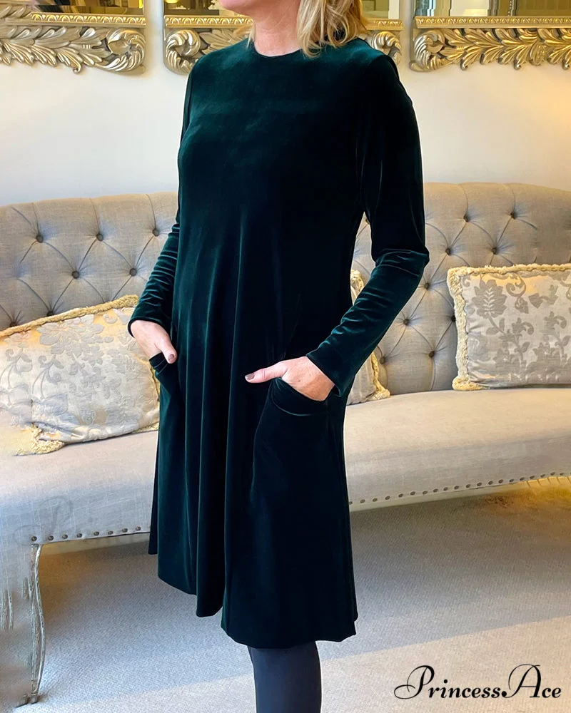 Velvet Round Neck Dress - Image 3