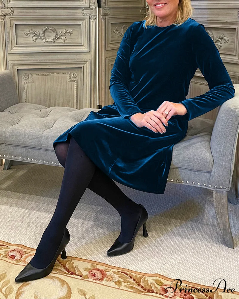 Velvet Round Neck Dress - Image 5