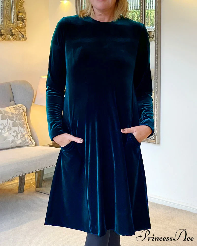Velvet Round Neck Dress - Image 6