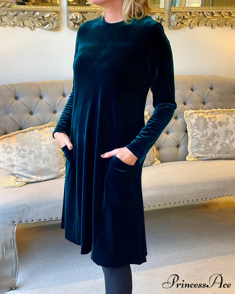 Velvet Round Neck Dress - Image 7