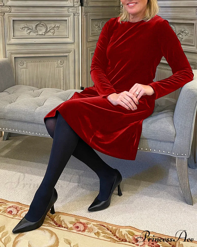 Velvet Round Neck Dress - Image 8