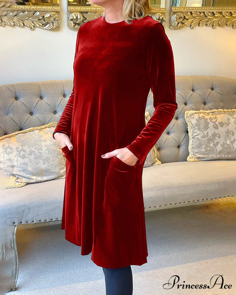 Velvet Round Neck Dress - Image 9