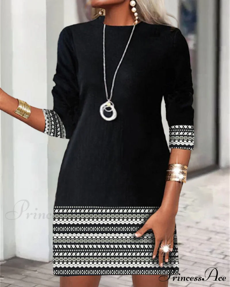 Printed Patchwork Casual Dress - Image 2