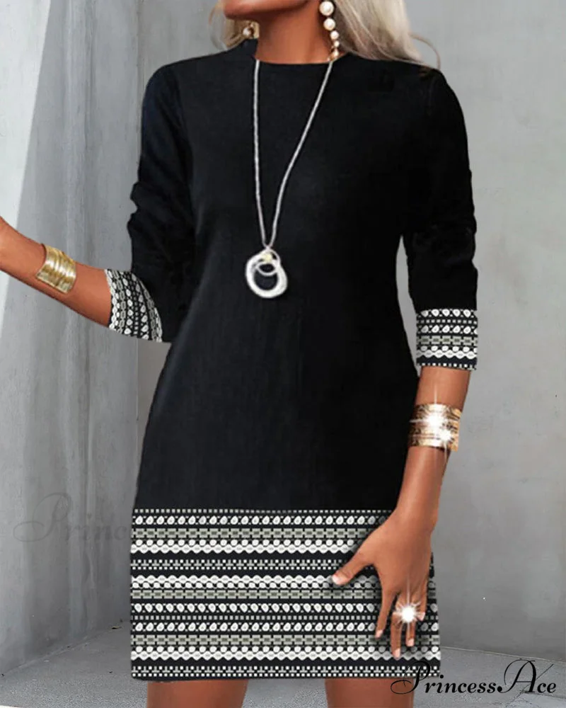 Printed Patchwork Casual Dress - Image 3