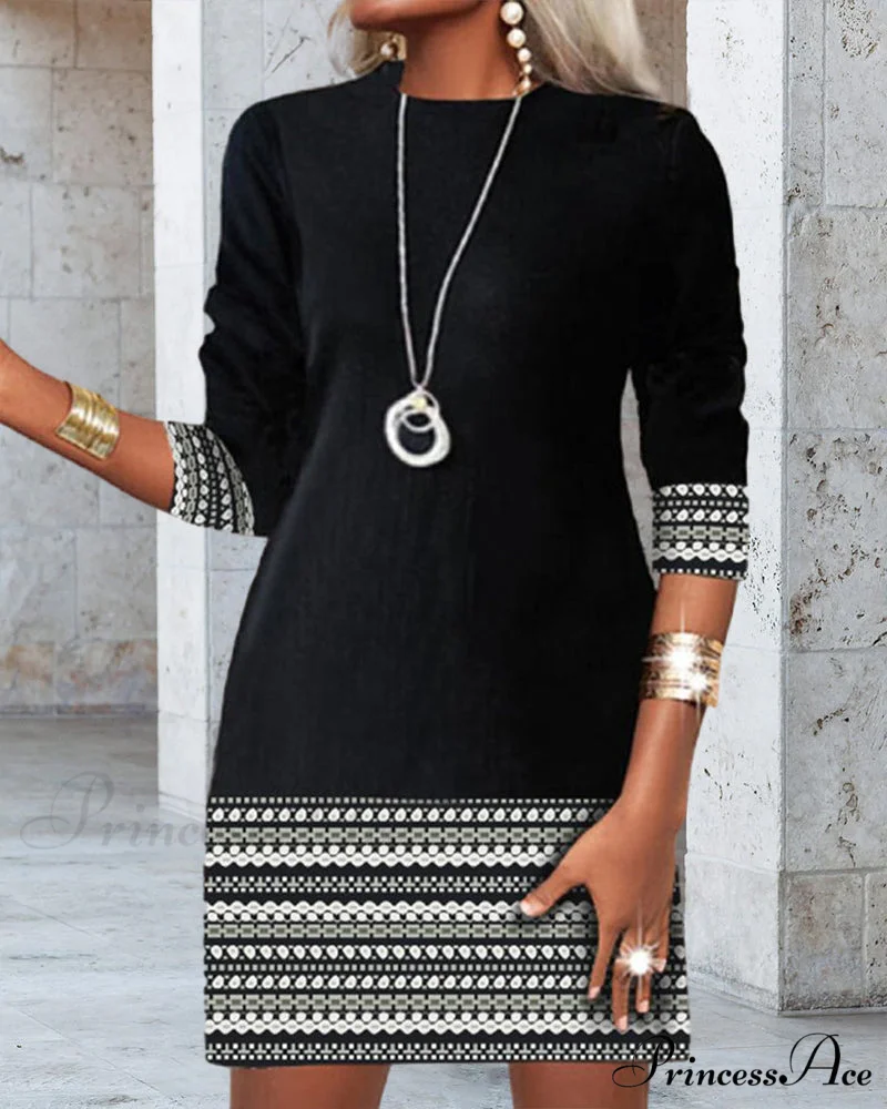 Printed Patchwork Casual Dress - Image 4