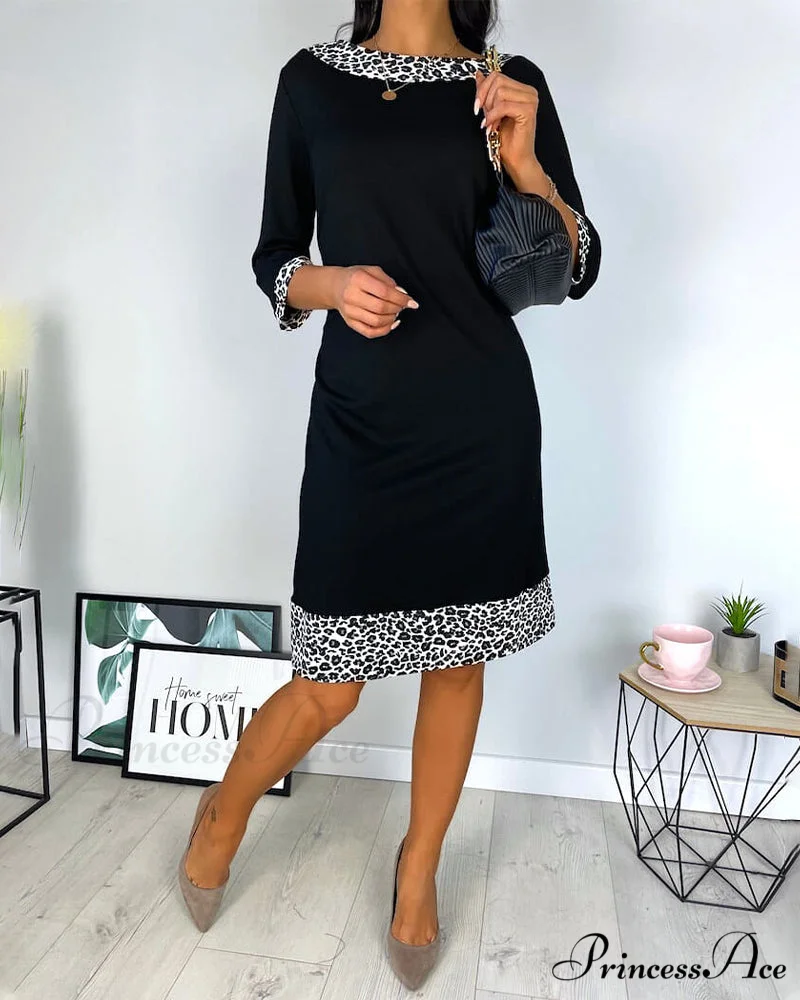 Patchwork Leopard Knee Length Dress - Image 2