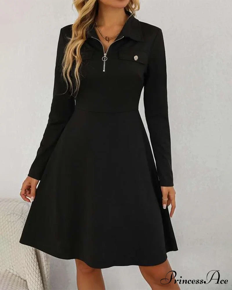 Elegant Knee-Length Dress with Lapels - Image 2