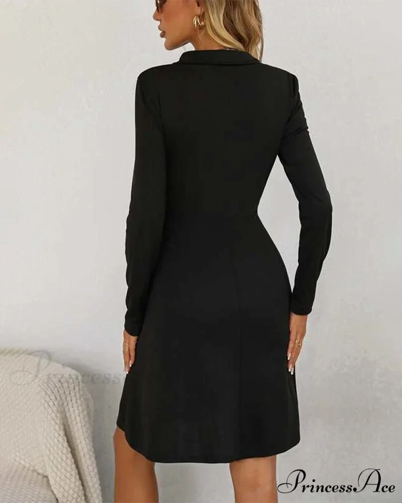 Elegant Knee-Length Dress with Lapels - Image 6
