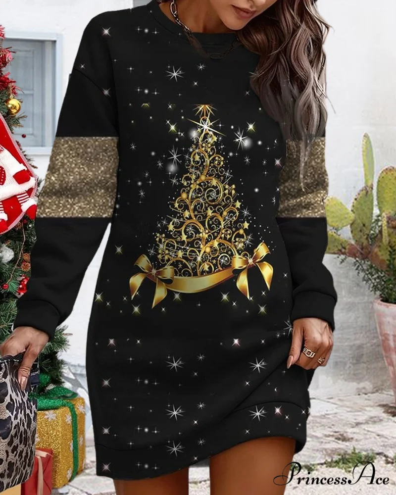 Christmas Tree Print Casual Dress - Image 2
