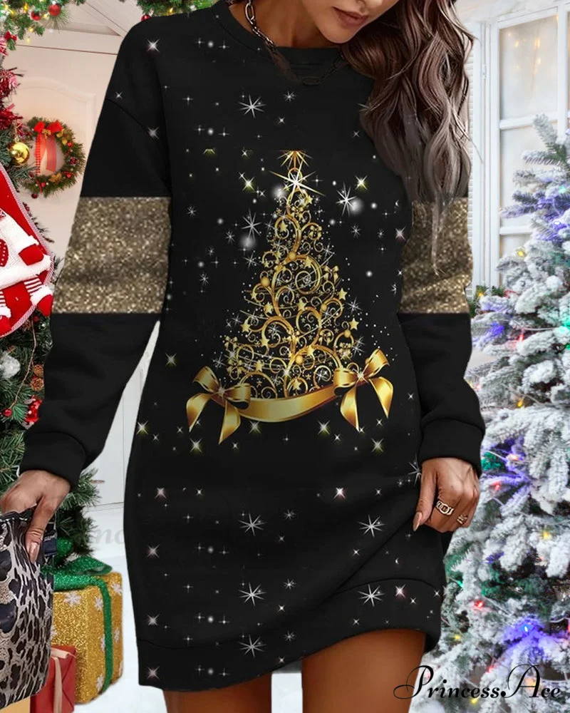 Christmas Tree Print Casual Dress - Image 3