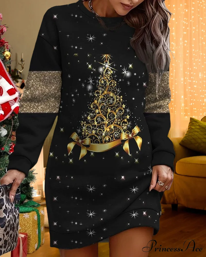 Christmas Tree Print Casual Dress - Image 4