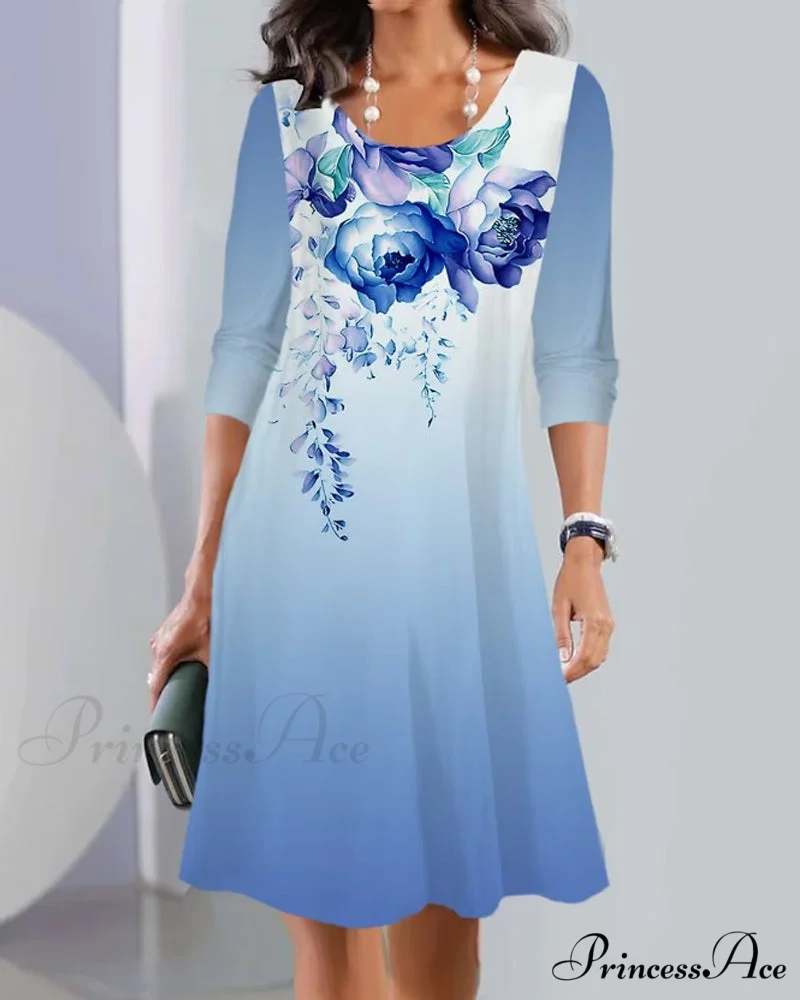 Long Sleeve Crew Neck Dress with Print - Image 2