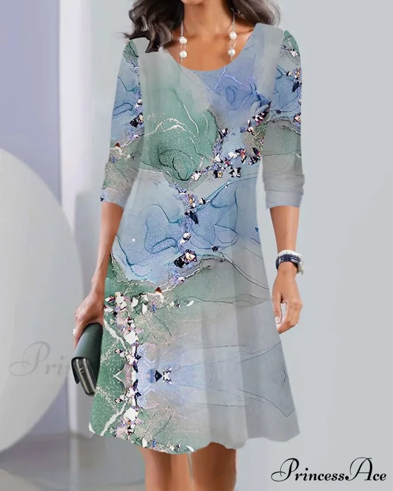 Long Sleeve Crew Neck Dress with Print - Image 3